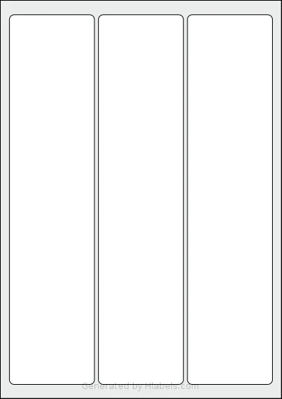 AALabels® AAA003 template with 3 rectangular 63.3 x 275 millimeter labels per sheet, on A4-size adhesive blank label sheets.