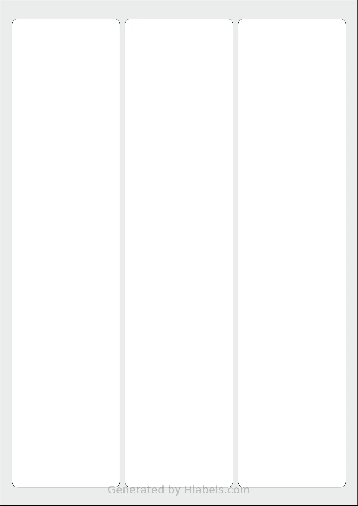 AALabels® AAA003 template with 3 rectangular 63.3 x 275 millimeter labels per sheet, on A4-size adhesive blank label sheets.