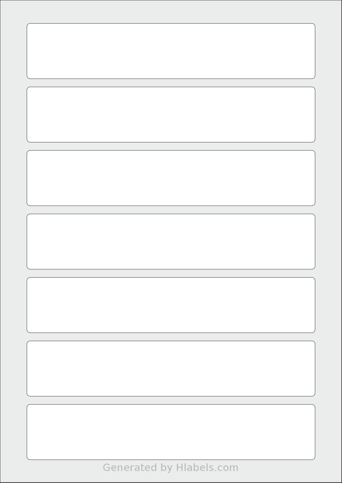 AALabels® AAA007 template with 7 rectangular 177 x 34 millimeter labels per sheet, on A4-size adhesive blank label sheets.
