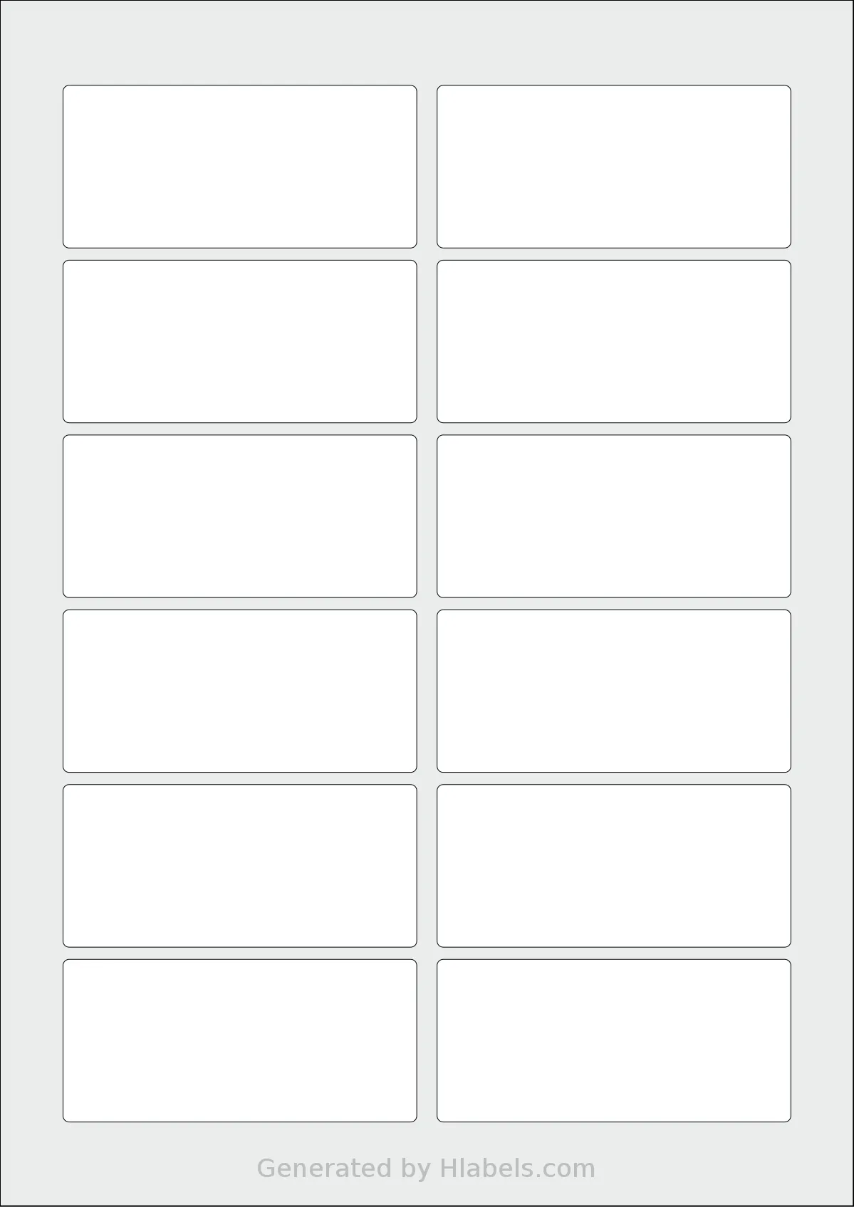 AALabels® AAA012 template with 12 rectangular 87 x 40 millimeter labels per sheet, on A4-size adhesive blank label sheets.
