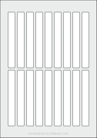 AALabels® AAA018 template with 18 rectangular 15 x 120 millimeter labels per sheet, on A4-size adhesive blank label sheets.