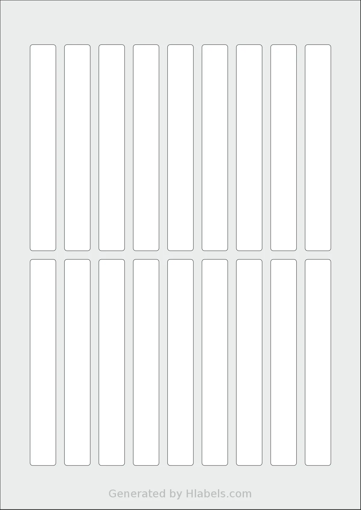 AALabels® AAA018 template with 18 rectangular 15 x 120 millimeter labels per sheet, on A4-size adhesive blank label sheets.