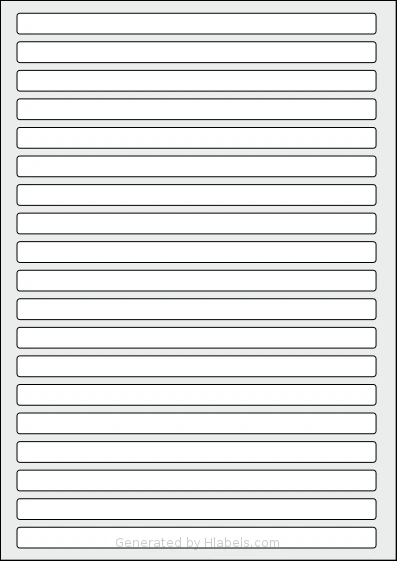 AALabels® AAA019 template with 19 rectangular 190 x 11 millimeter labels per sheet, on A4-size adhesive blank label sheets.