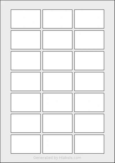 AALabels® AAA021 template with 21 rectangular 54 x 34 millimeter labels per sheet, on A4-size adhesive blank label sheets.