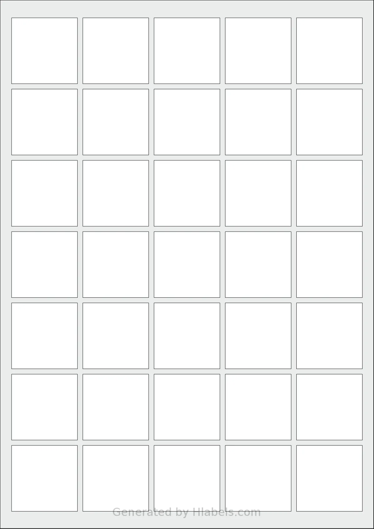 AALabels® AAA035 template with 35 square 37 x 37 millimeter labels per sheet, on A4-size adhesive blank label sheets.