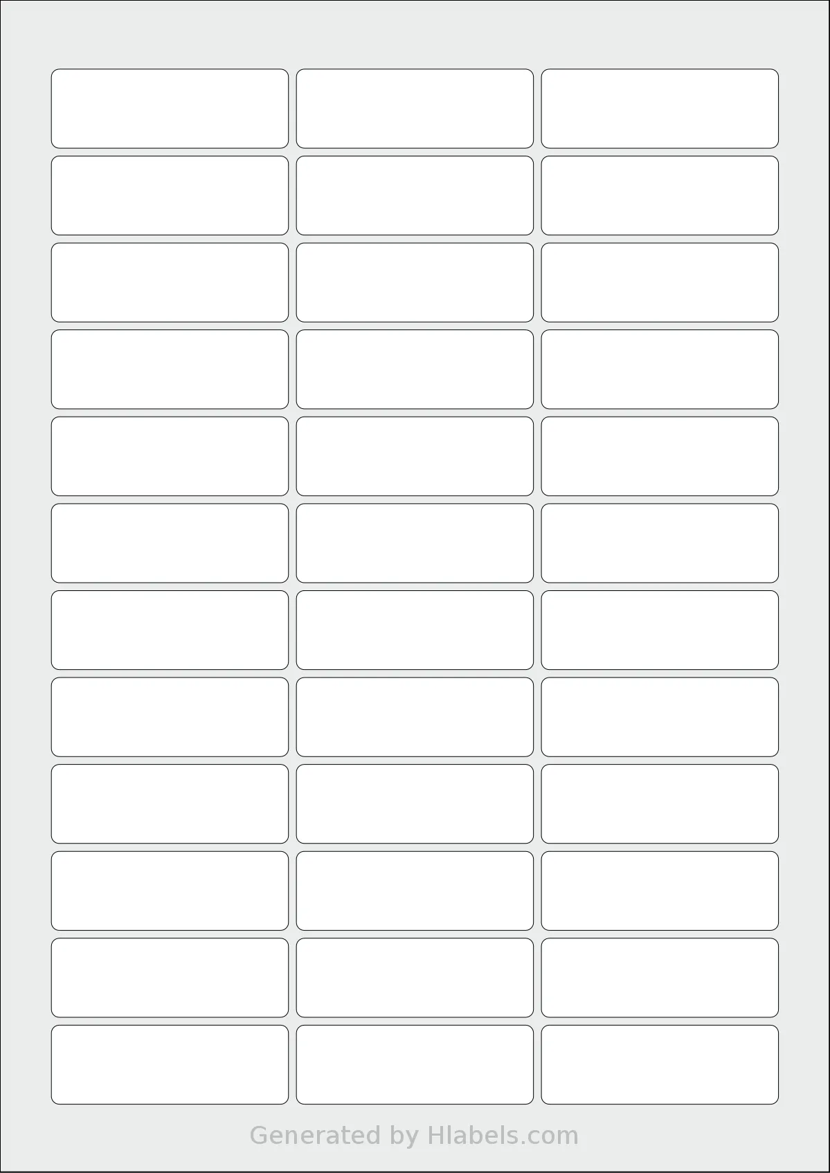 AALabels® AAA036 template with 36 rectangular 60 x 20 millimeter labels per sheet, on A4-size adhesive blank label sheets.