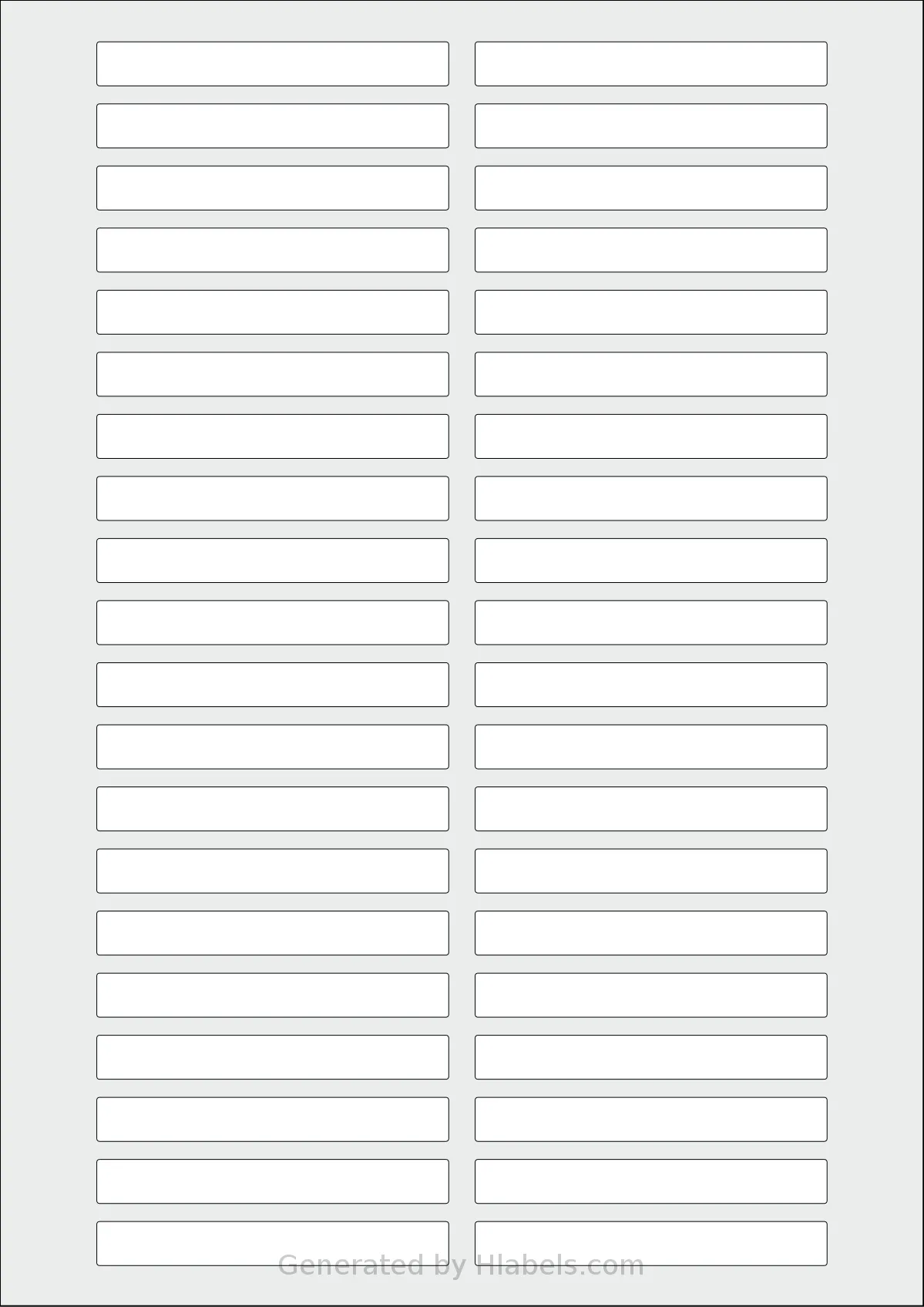 AALabels® AAA040 template with 40 rectangular 80 x 10 millimeter labels per sheet, on A4-size adhesive blank label sheets.