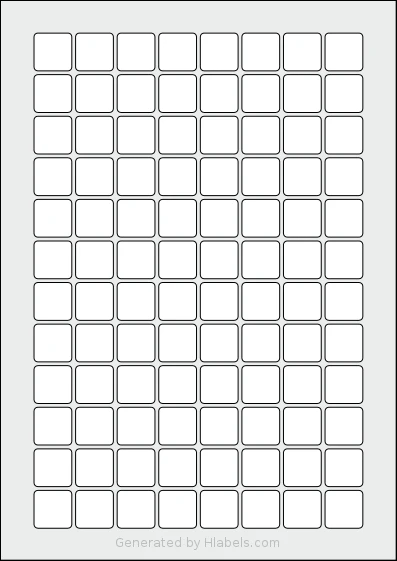 AALabels® AAA096 template with 96 square 20 x 20 millimeter labels per sheet, on A4-size adhesive blank label sheets.
