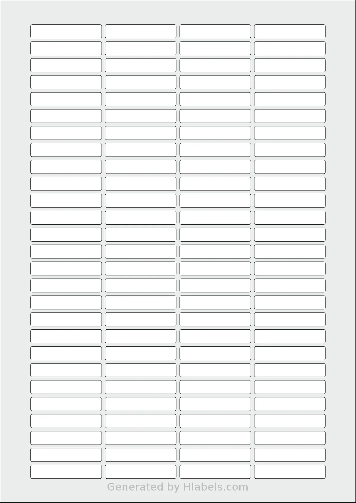 AALabels® AAA108 template with 108 rectangular 42 x 8 millimeter labels per sheet, on A4-size adhesive blank label sheets.