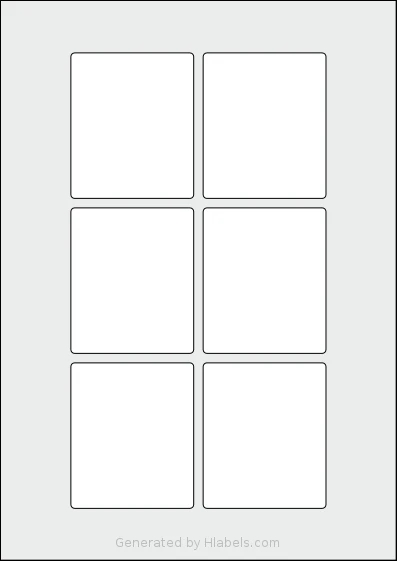 AALabels® AAAB06 template with 6 rectangular 65 x 77 millimeter labels per sheet, on A4-size adhesive blank label sheets.