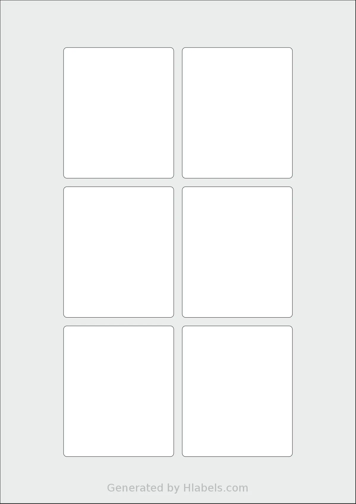 AALabels® AAAB06 template with 6 rectangular 65 x 77 millimeter labels per sheet, on A4-size adhesive blank label sheets.
