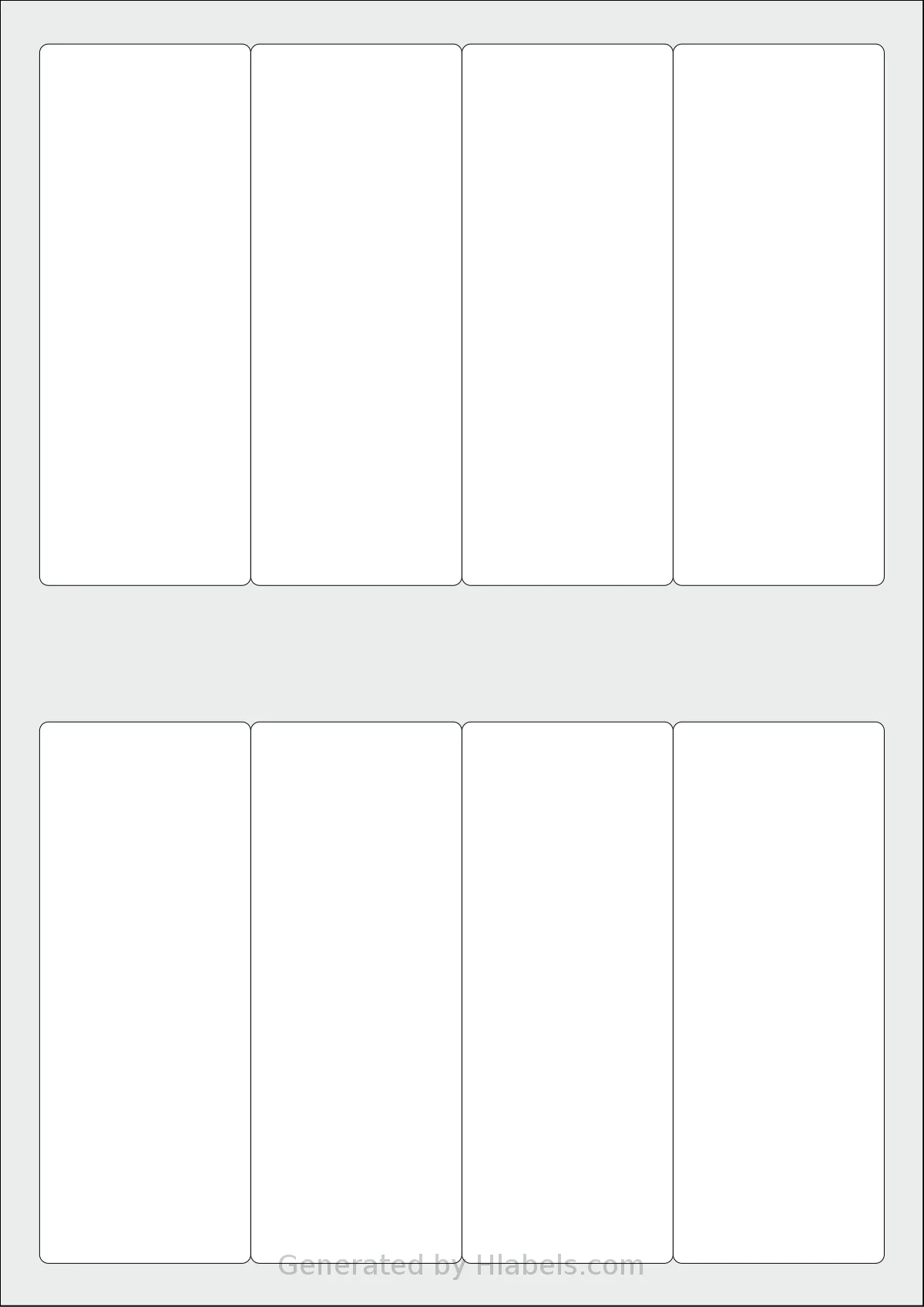 AALabels® AAAB08 template with 8 rectangular 48 x 123 millimeter labels per sheet, on A4-size adhesive blank label sheets.