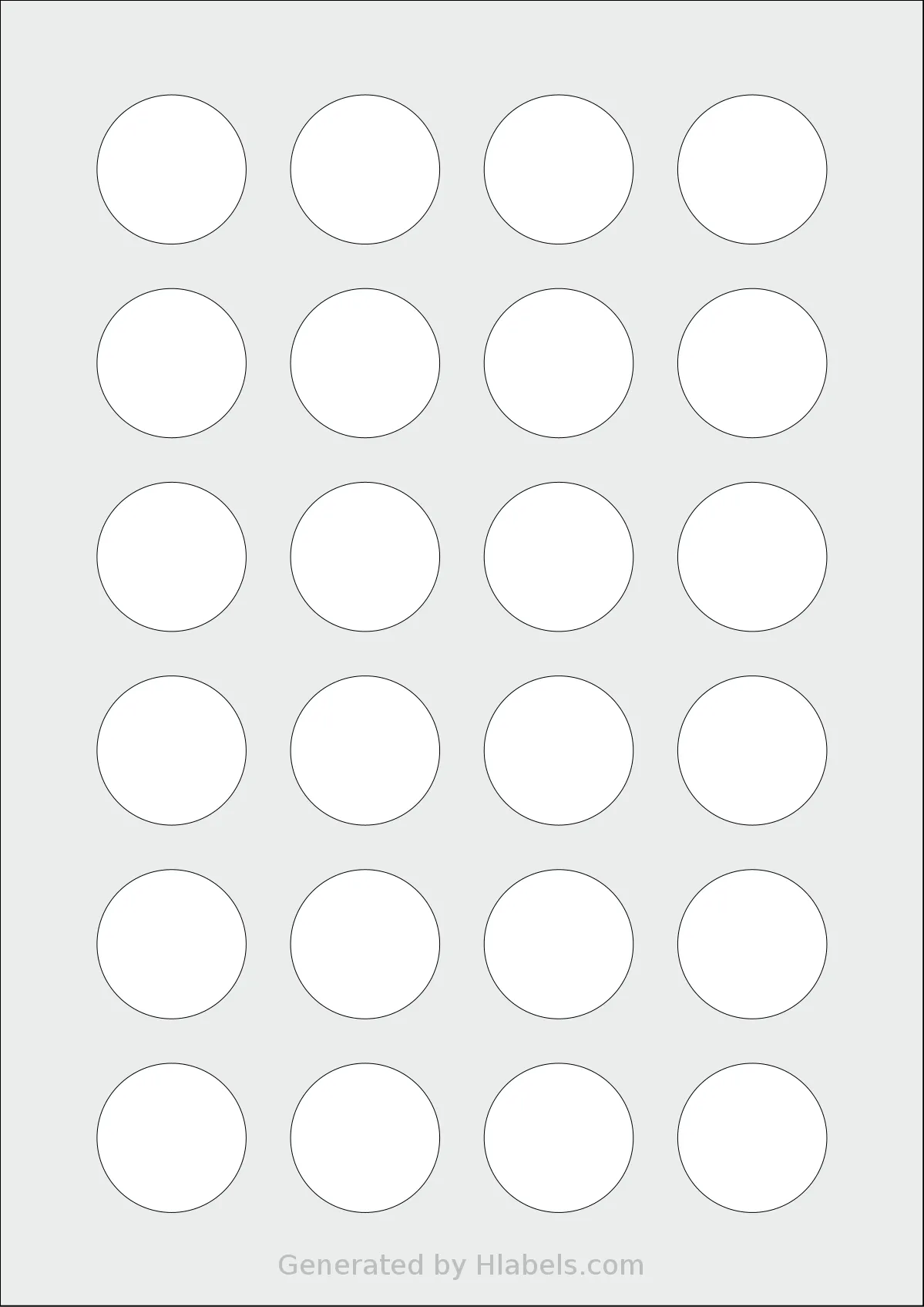 AALabels® AAAC24 template with 24 circle labels per sheet, each 33.9 millimeter in diameter, on A4-size adhesive blank label sheets.