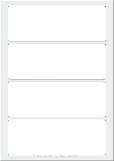 AALabels® AAAD04 template with 4 rectangular 180 x 65 millimeter labels per sheet, on A4-size adhesive blank label sheets.
