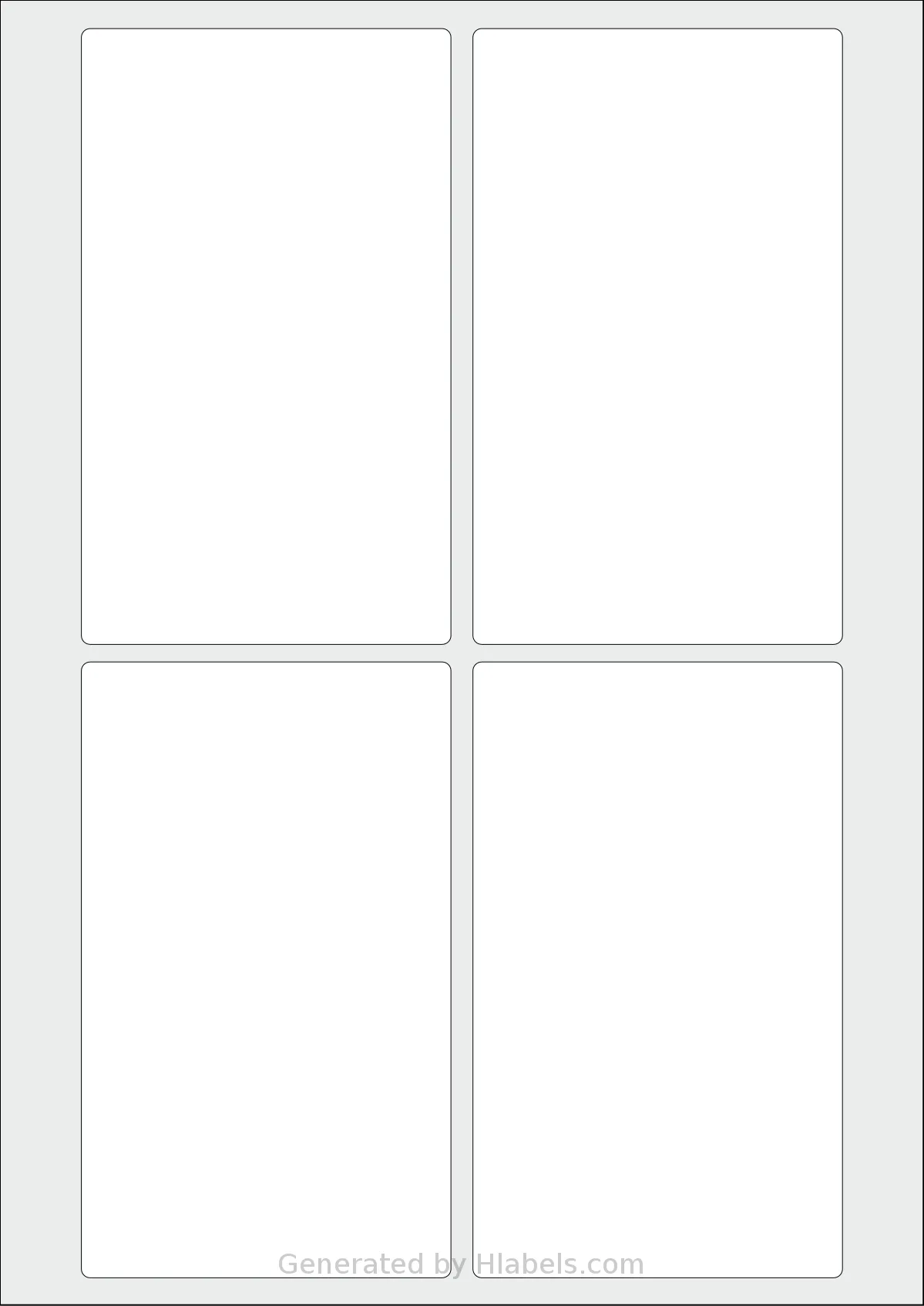 AALabels® AAAE04 template with 4 rectangular 84 x 140 millimeter labels per sheet, on A4-size adhesive blank label sheets.