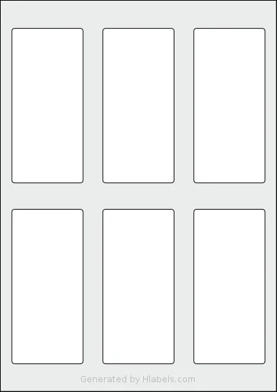 AALabels® AAAE06 template with 6 rectangular 54 x 117 millimeter labels per sheet, on A4-size adhesive blank label sheets.
