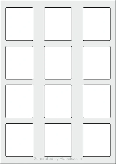 AALabels® AAAE12 template with 12 rectangular 50 x 60 millimeter labels per sheet, on A4-size adhesive blank label sheets.