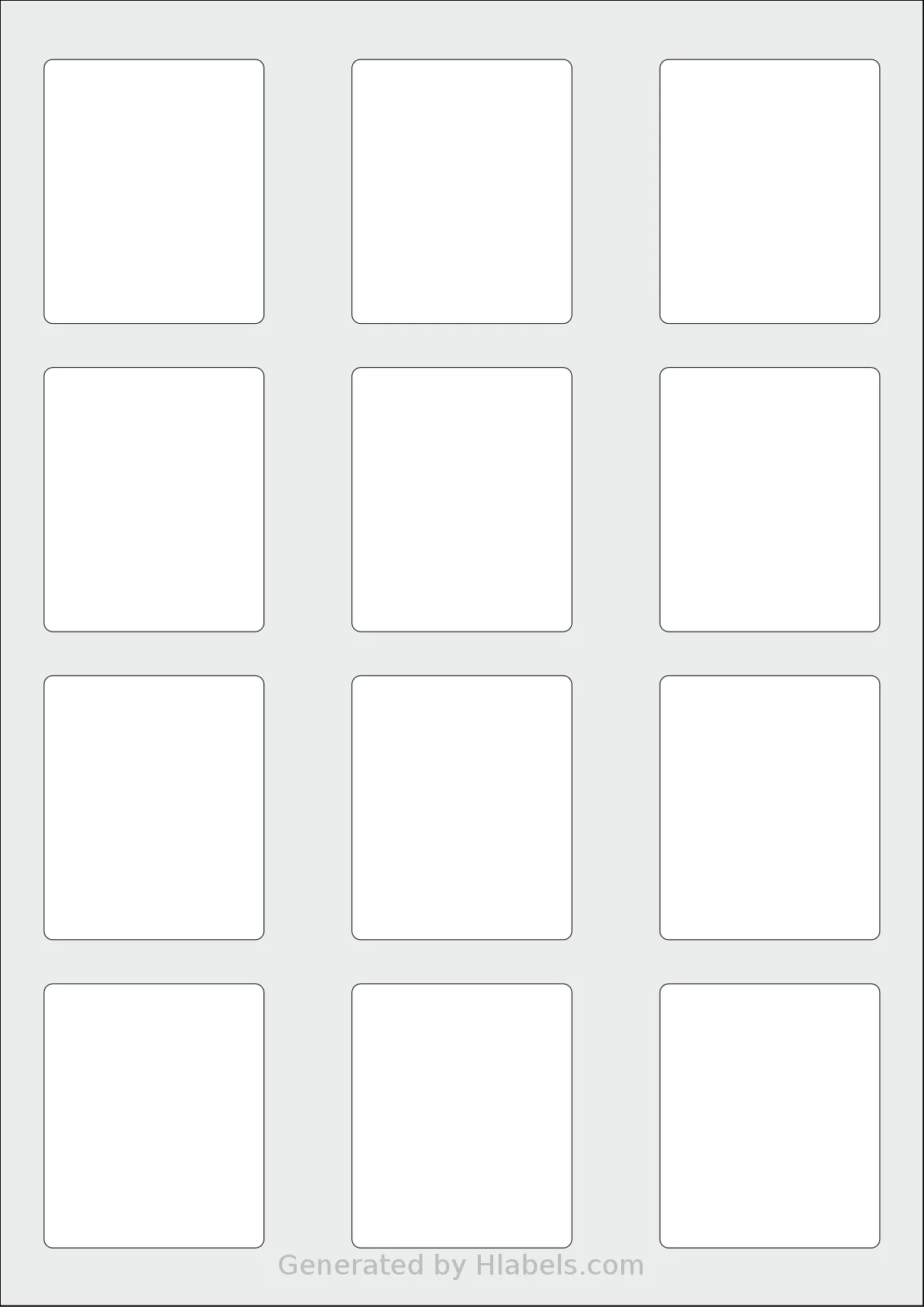 AALabels® AAAE12 template with 12 rectangular 50 x 60 millimeter labels per sheet, on A4-size adhesive blank label sheets.