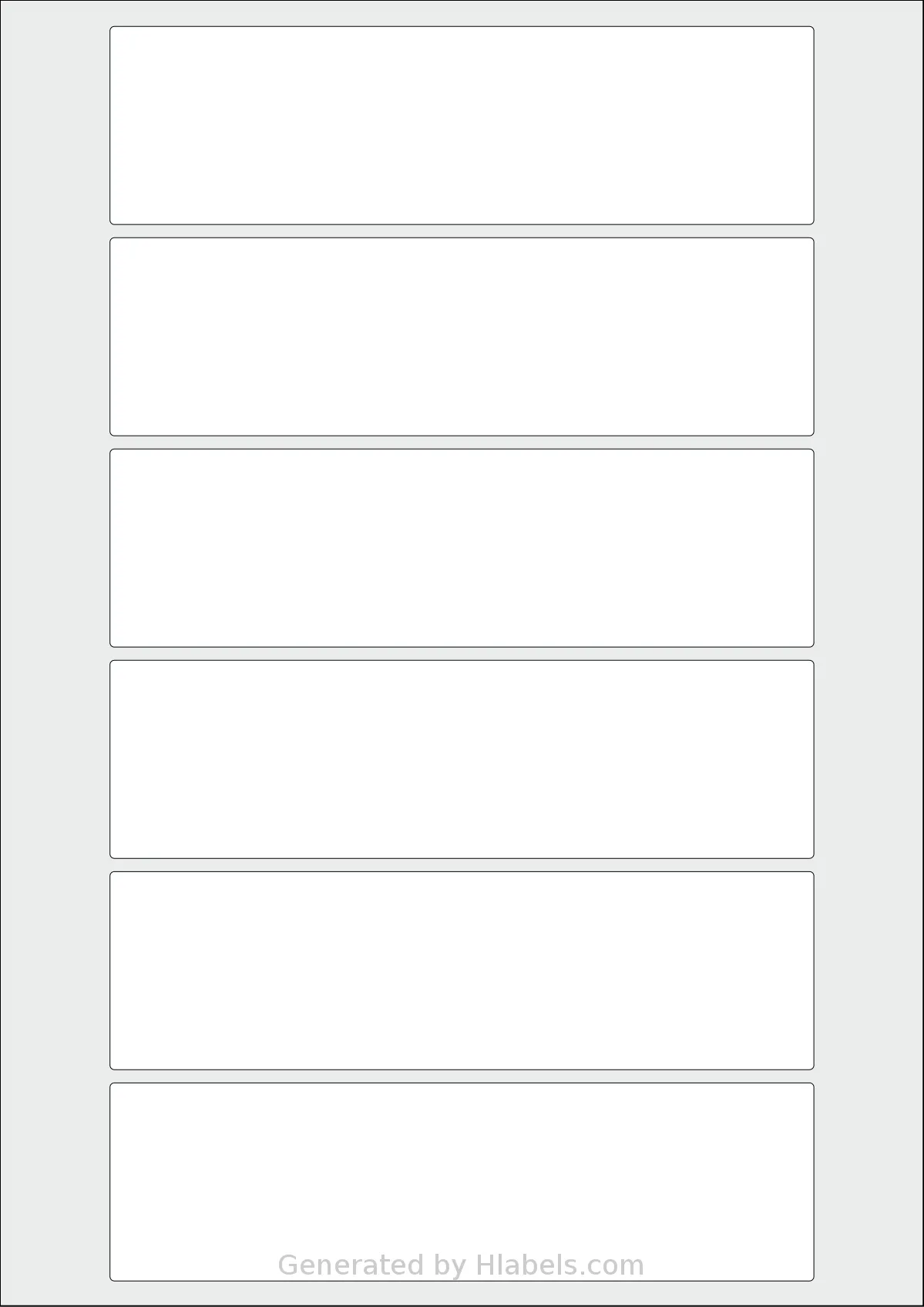 AALabels® AAAN06 template with 6 rectangular 160 x 45 millimeter labels per sheet, on A4-size adhesive blank label sheets.