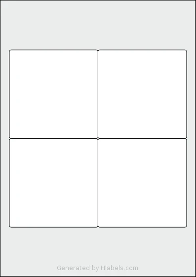 AALabels® AAB004 template with 4 square 95 x 95 millimeter labels per sheet, on A4-size adhesive blank label sheets.