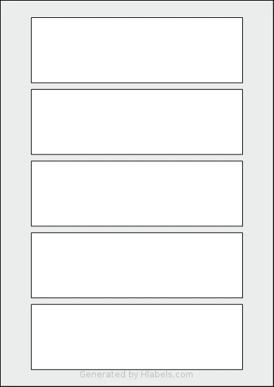 AALabels® AAB005 template with 5 rectangular 162 x 50 millimeter labels per sheet, on A4-size adhesive blank label sheets.