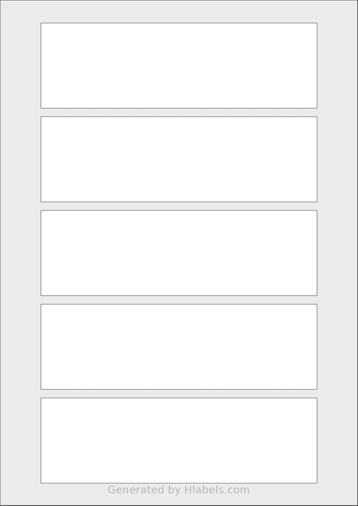 AALabels® AAB005 template with 5 rectangular 162 x 50 millimeter labels per sheet, on A4-size adhesive blank label sheets.