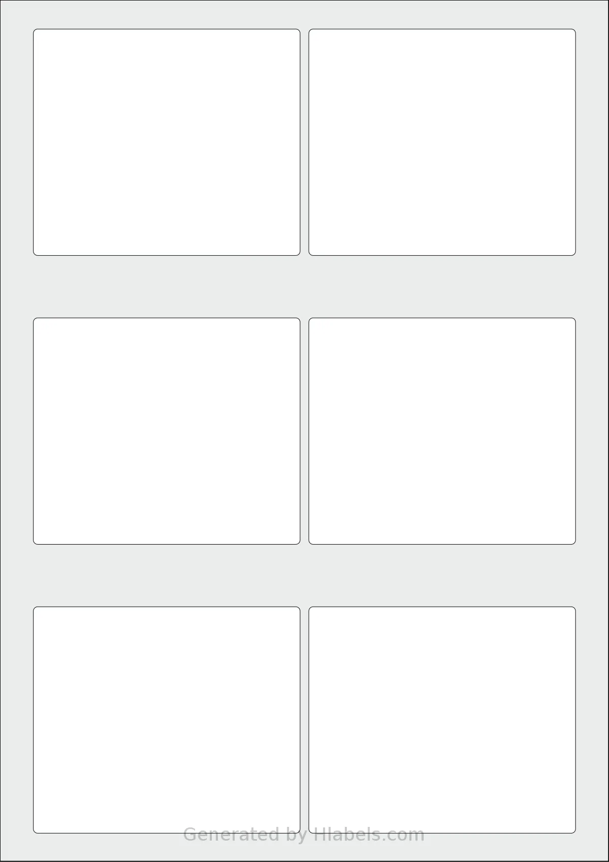 AALabels® AAB006 template with 6 rectangular 92 x 78 millimeter labels per sheet, on A4-size adhesive blank label sheets.