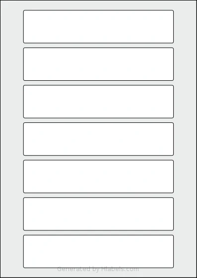 AALabels® AAB007 template with 7 rectangular 160 x 35 millimeter labels per sheet, on A4-size adhesive blank label sheets.