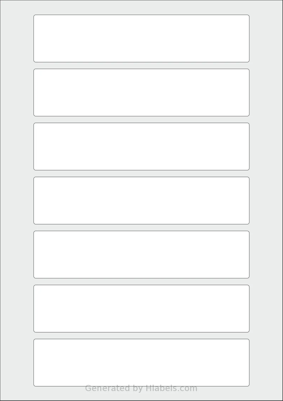 AALabels® AAB007 template with 7 rectangular 160 x 35 millimeter labels per sheet, on A4-size adhesive blank label sheets.