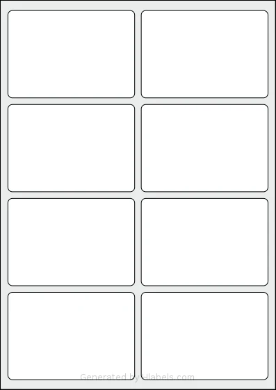 AALabels® AAB008 template with 8 rectangular 96.5 x 66.5 millimeter labels per sheet, on A4-size adhesive blank label sheets.