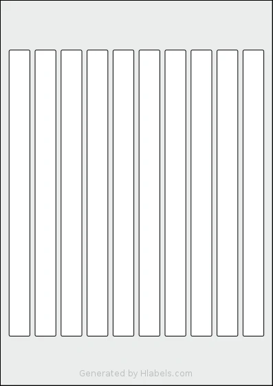 AALabels® AAB010 template with 10 rectangular 16 x 220 millimeter labels per sheet, on A4-size adhesive blank label sheets.