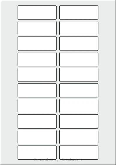 AALabels® AAB020 template with 20 rectangular 70 x 25 millimeter labels per sheet, on A4-size adhesive blank label sheets.