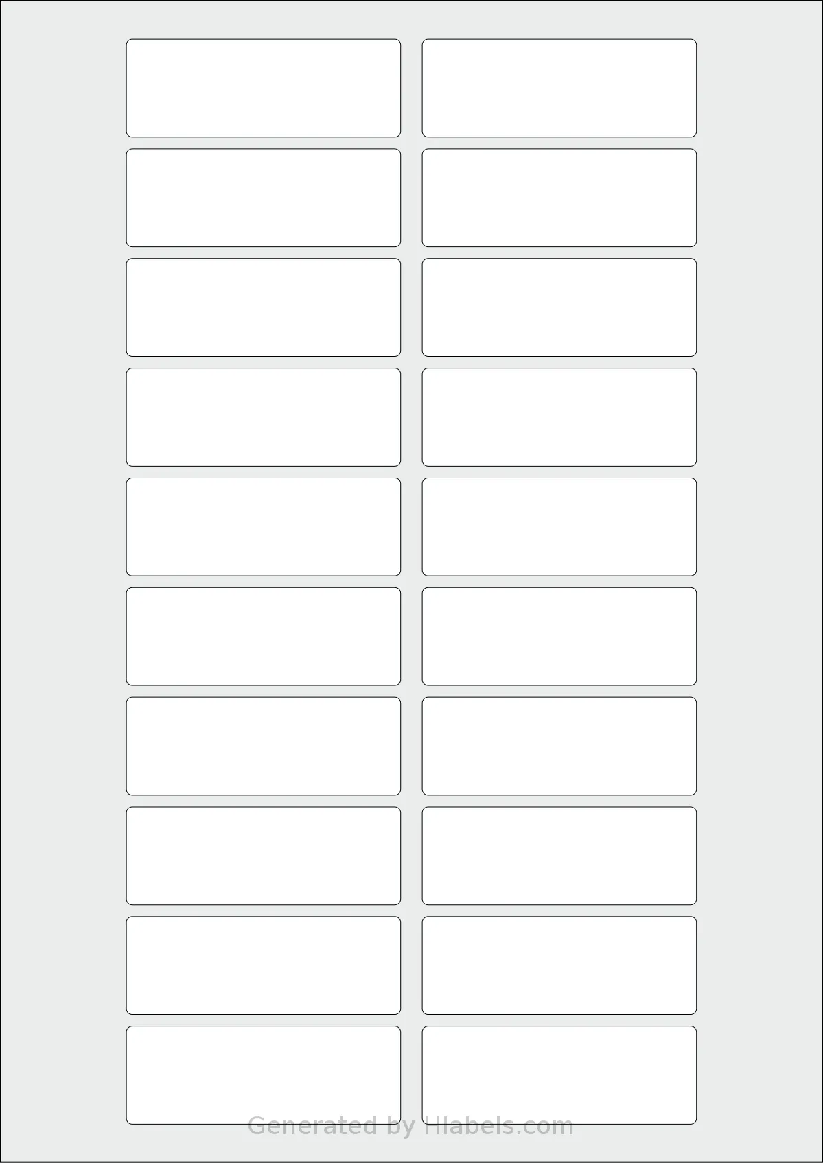 AALabels® AAB020 template with 20 rectangular 70 x 25 millimeter labels per sheet, on A4-size adhesive blank label sheets.