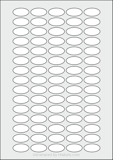 AALabels® AABA75 template with 75 oval 30 x 15 millimeter labels per sheet, on A4-size adhesive blank label sheets.