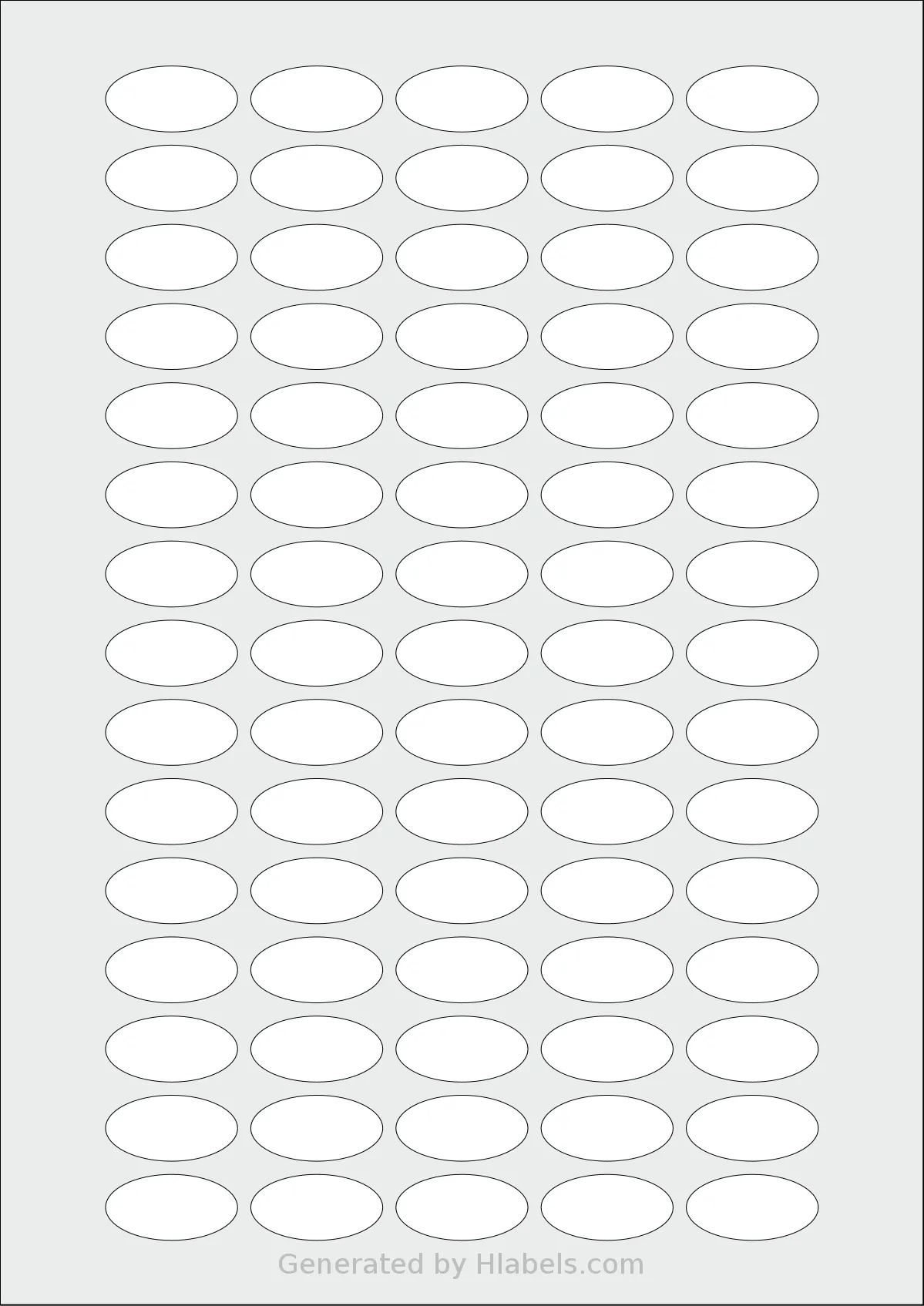 AALabels® AABA75 template with 75 oval 30 x 15 millimeter labels per sheet, on A4-size adhesive blank label sheets.