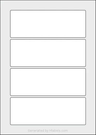 AALabels® AABB04 template with 4 rectangular 165 x 60 millimeter labels per sheet, on A4-size adhesive blank label sheets.