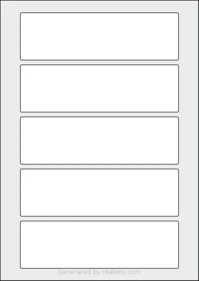 AALabels® AABB05 template with 5 rectangular 167 x 50 millimeter labels per sheet, on A4-size adhesive blank label sheets.