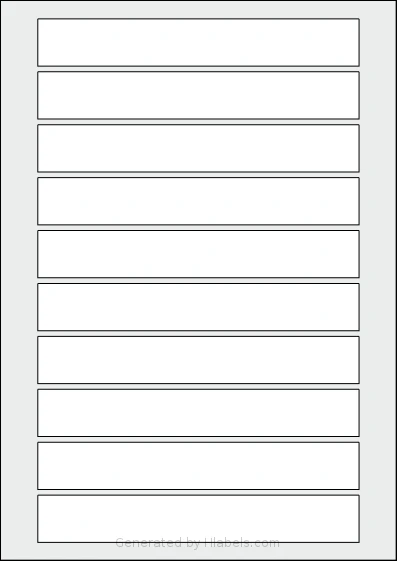 AALabels® AABB10 template with 10 rectangular 170 x 25 millimeter labels per sheet, on A4-size adhesive blank label sheets.