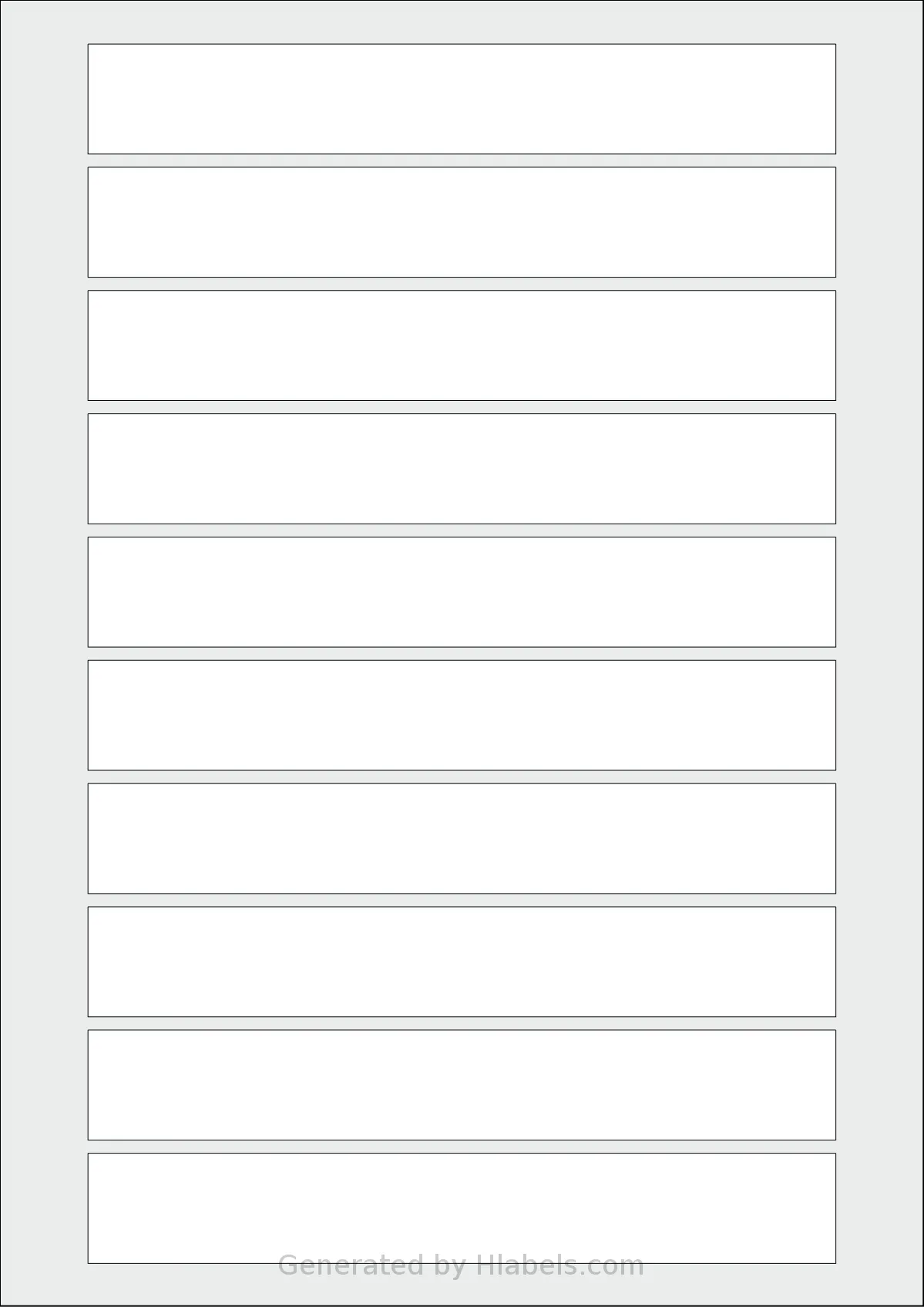 AALabels® AABB10 template with 10 rectangular 170 x 25 millimeter labels per sheet, on A4-size adhesive blank label sheets.