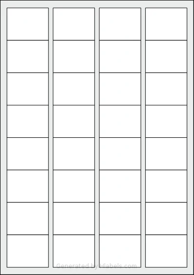 AALabels® AABT32 template with 32 rectangular 45 x 35 millimeter labels per sheet, on A4-size adhesive blank label sheets.