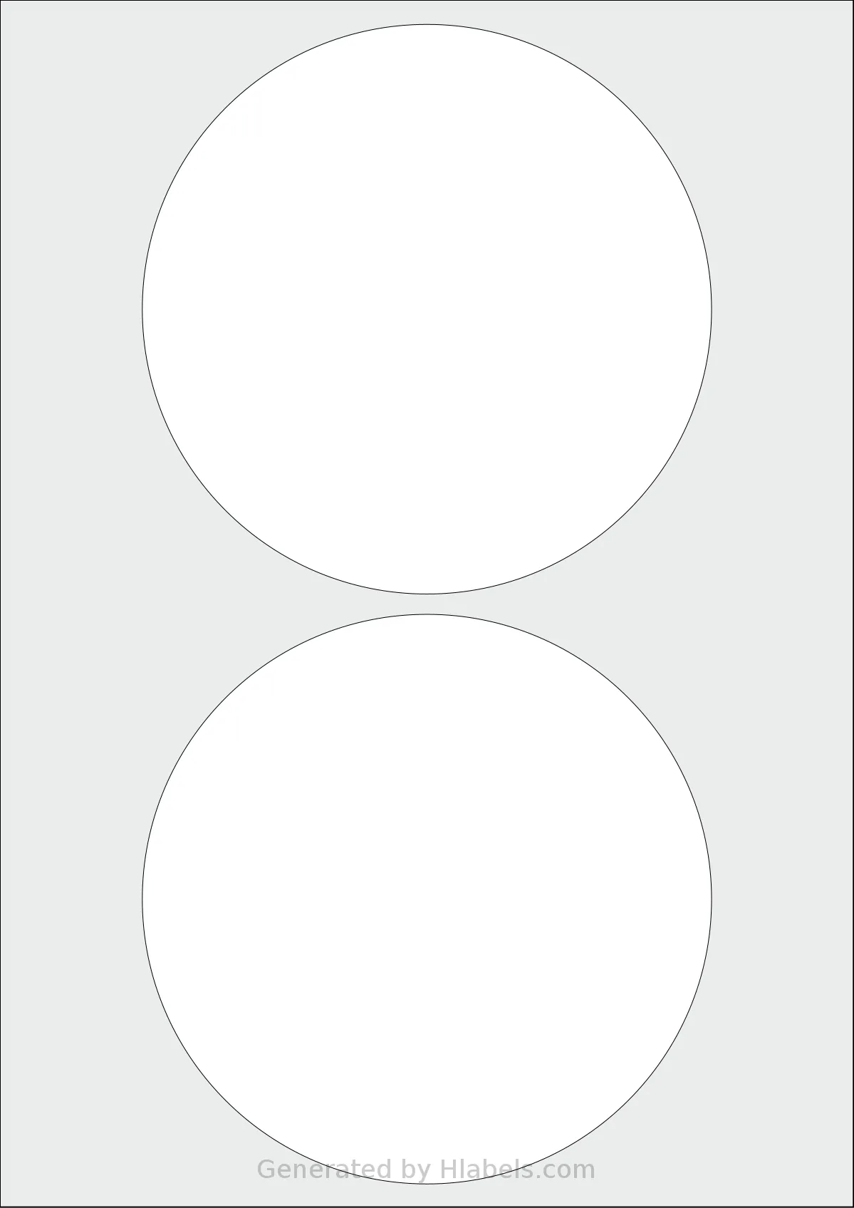AALabels® AAC002 template with 2 circle labels per sheet, each 140 millimeter in diameter, on A4-size adhesive blank label sheets.
