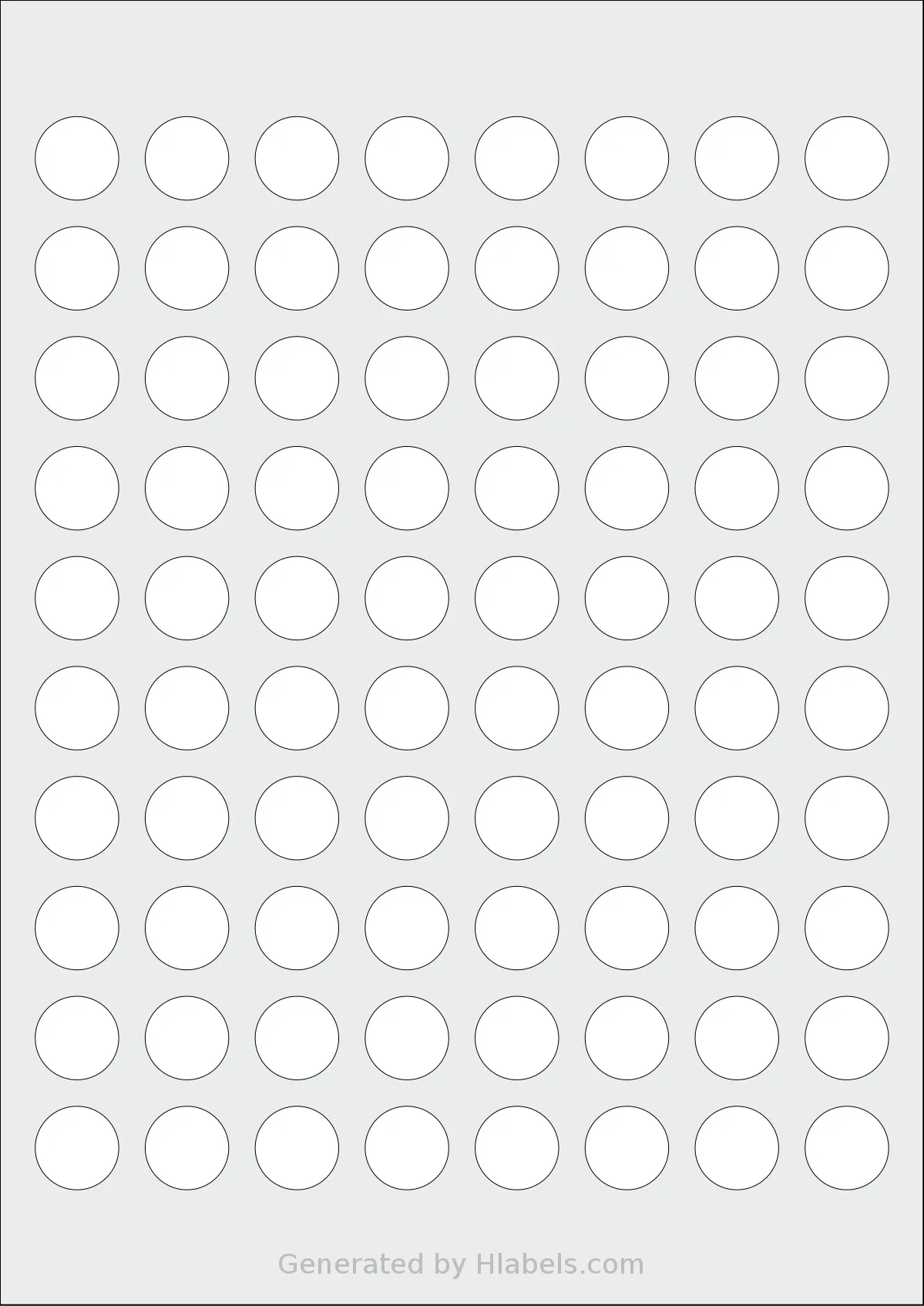 AALabels® AAC080 template with 80 circle labels per sheet, each 19 millimeter in diameter, on A4-size adhesive blank label sheets.