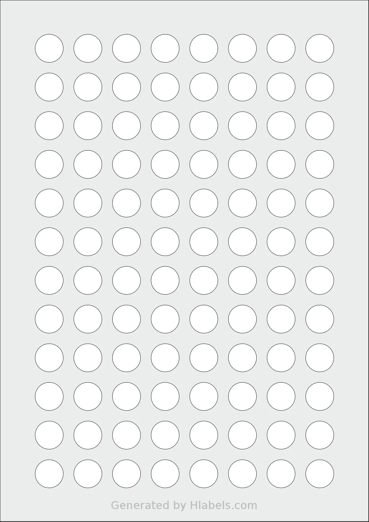 AALabels® AAC096 template with 96 circle labels per sheet, each 16 millimeter in diameter, on A4-size adhesive blank label sheets.