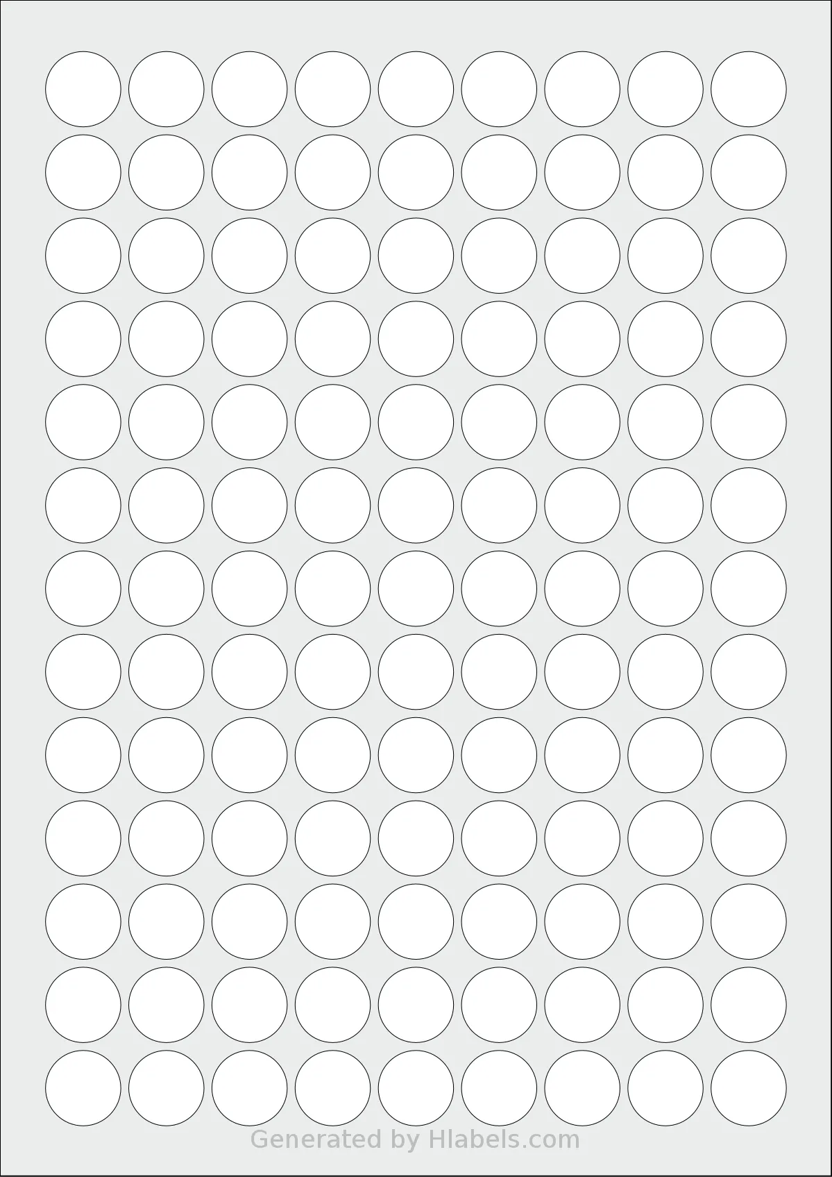 AALabels® AAC117 template with 117 circle labels per sheet, each 19 millimeter in diameter, on A4-size adhesive blank label sheets.