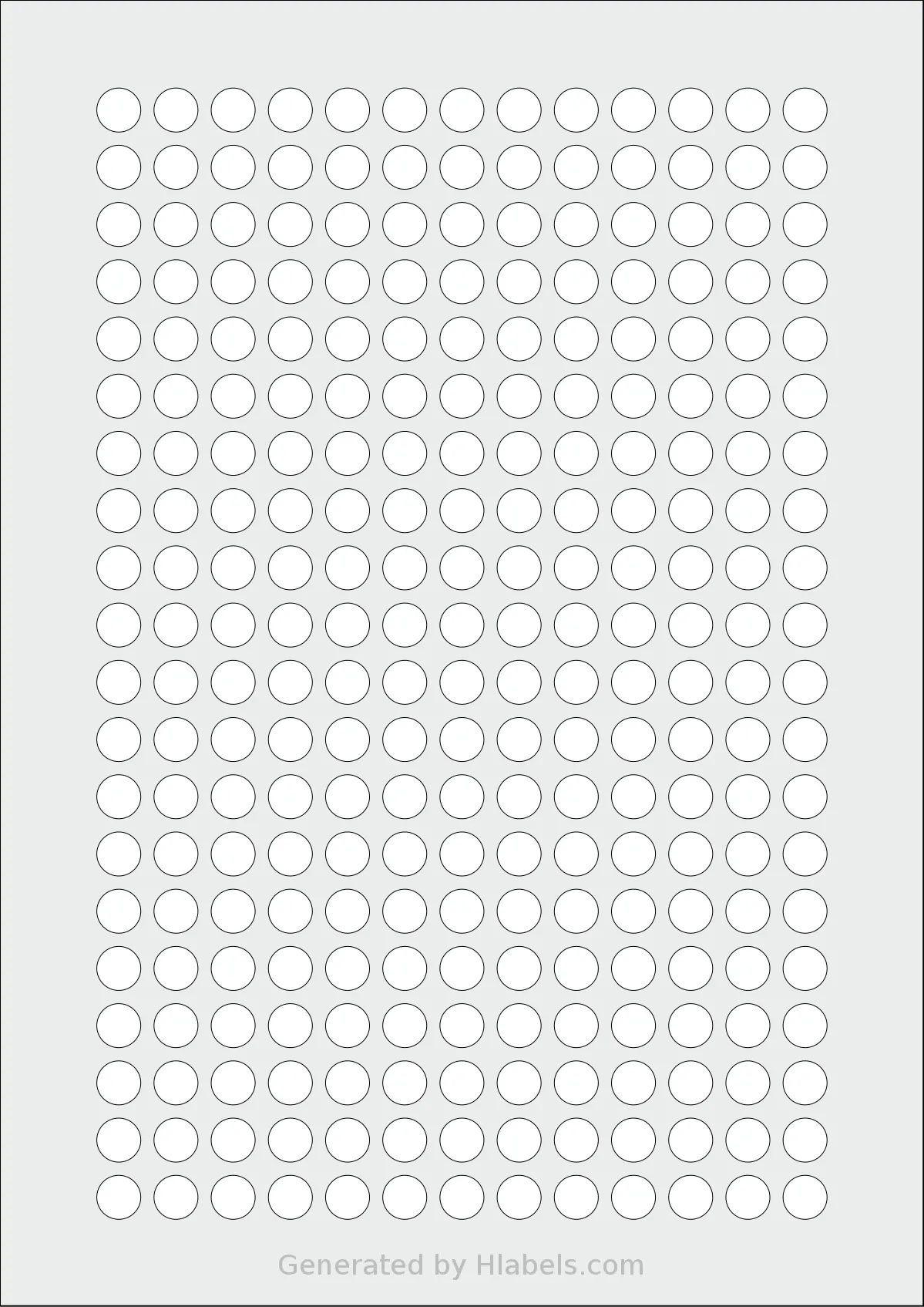 AALabels® AAC260 template with 260 circle labels per sheet, each 10 millimeter in diameter, on A4-size adhesive blank label sheets.