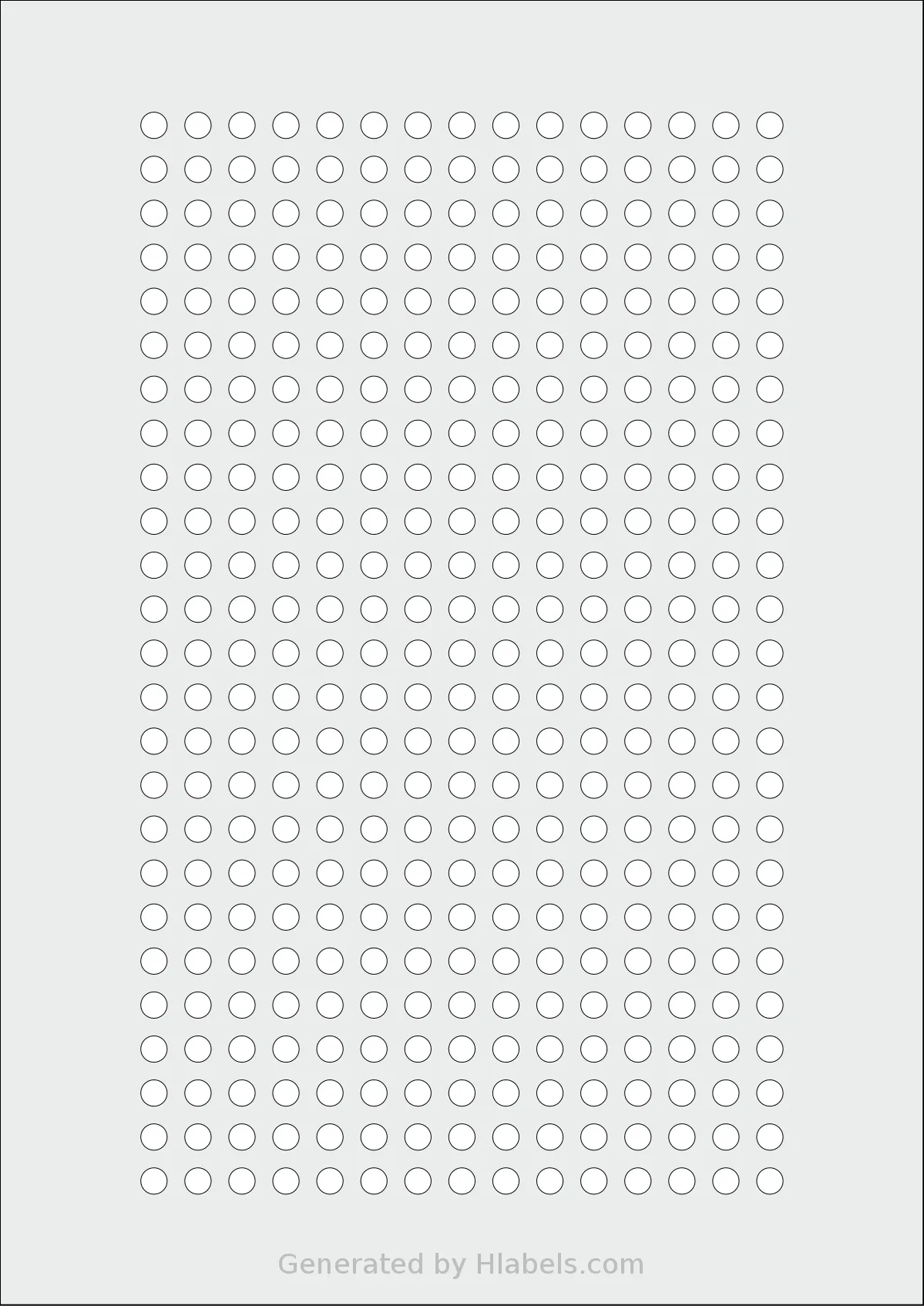 AALabels® AAC375 template with 375 circle labels per sheet, each 6 millimeter in diameter, on A4-size adhesive blank label sheets.