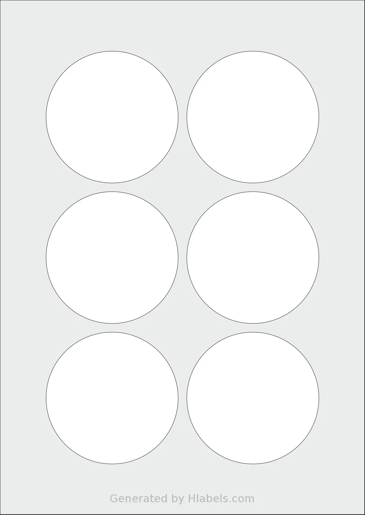 AALabels® AACC06 template with 6 circle labels per sheet, each 76 millimeter in diameter, on A4-size adhesive blank label sheets.