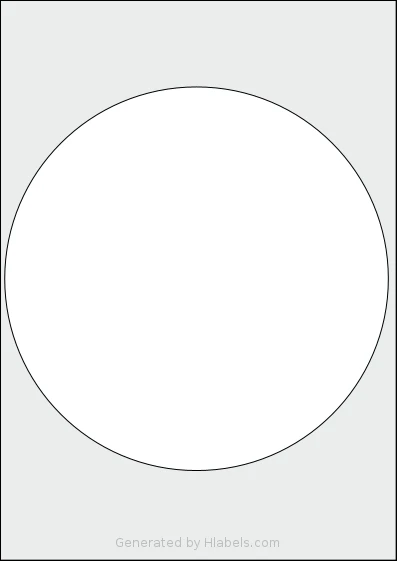 AALabels® AACP01 template with 1 circle labels per sheet, each 203 millimeter in diameter, on A4-size adhesive blank label sheets.