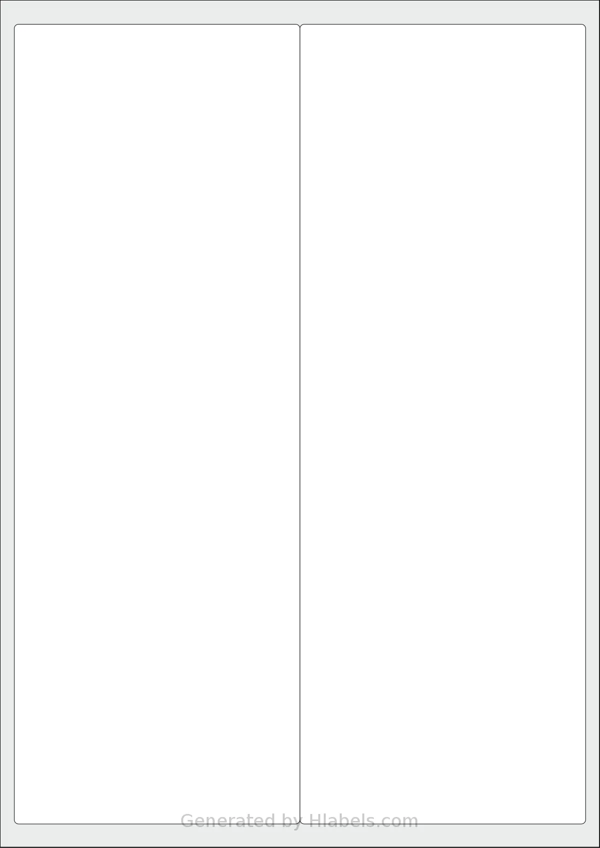 AALabels® AAD002 template with 2 rectangular 100 x 280 millimeter labels per sheet, on A4-size adhesive blank label sheets.