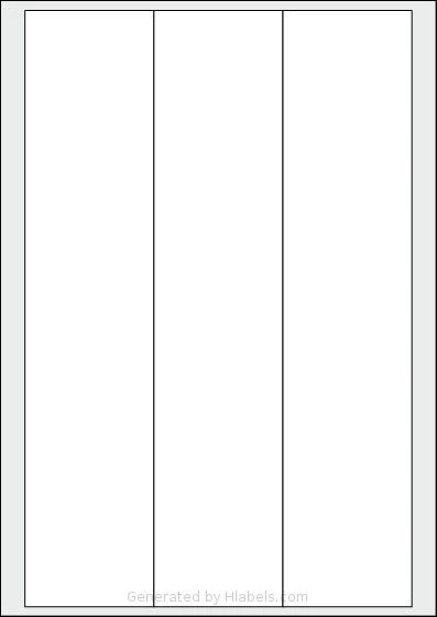 AALabels® AAD003 template with 3 rectangular 62 x 287 millimeter labels per sheet, on A4-size adhesive blank label sheets.